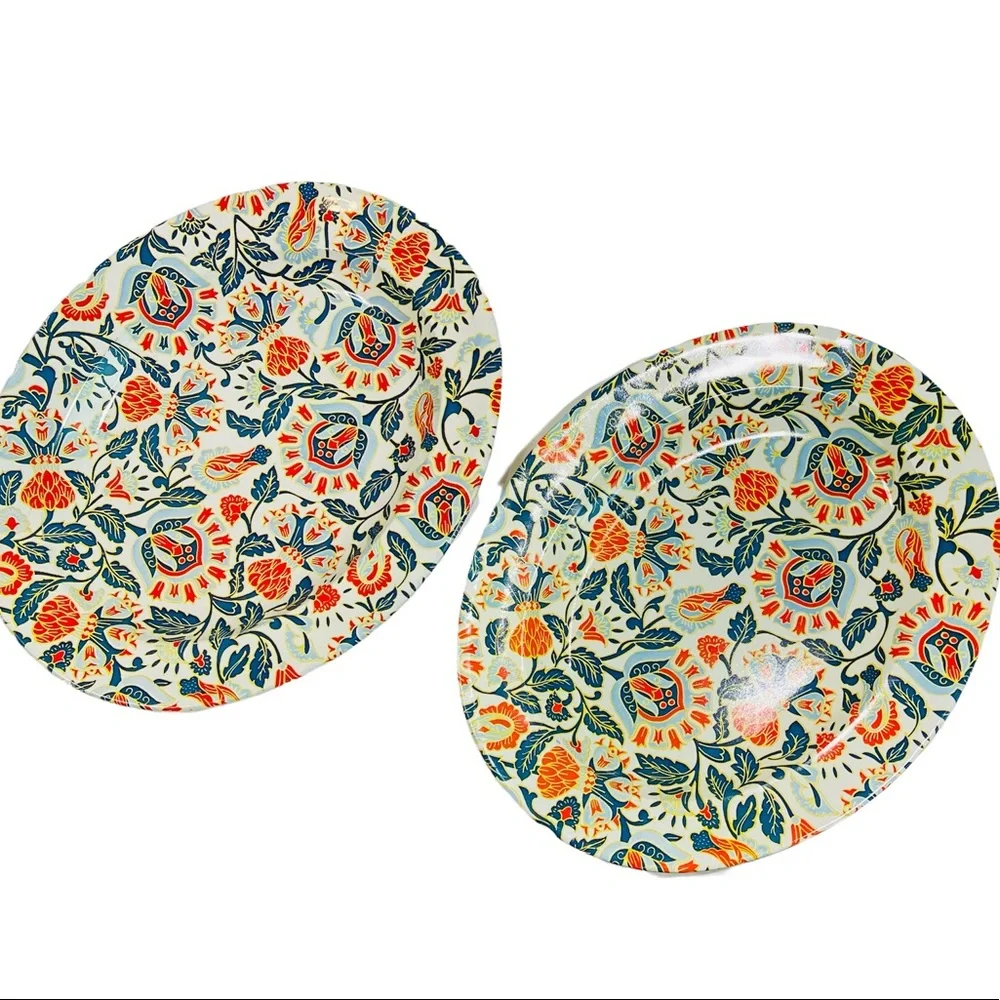 Vintage MCM Nevco 2 Metal trays tin Floral made South Africa red blue #1587 - Picture 1 of 11